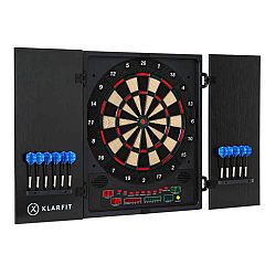 KLARFIT Dartmaster 180 darts elülső ajtóval 12 darts és 24 darts hegy tápegység fali konzol